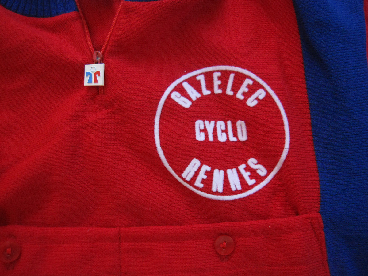 Maillot Cycliste Vintage Gazelec Cyclo Rennes - Acrylique Rouge Homme Taille L