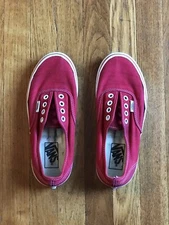 Womens, Authentic Vans, Low Top, Lace Up, Red Canvas, Without Laces, 6.5