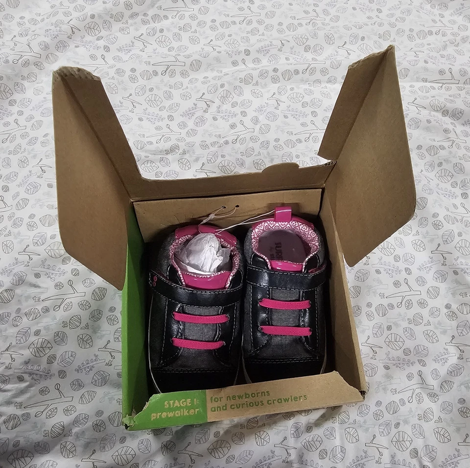 Surprize by Stride Rite Bebé Niñas Clara Negro Tenis 12/18 Meses Etapa 1 Nuevo Foto 4 de 4