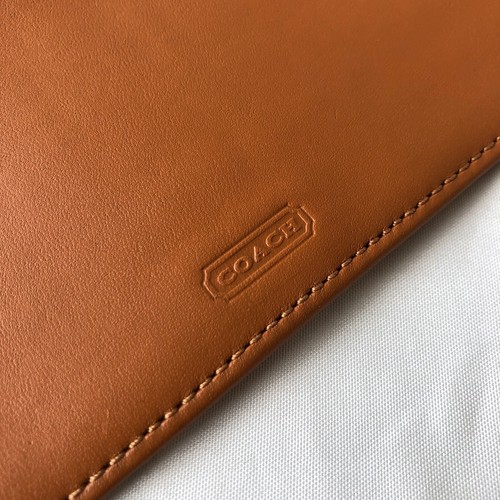 Vintage Coach Checkbook Cover Case Camel Light Brown Leather Bifold Wallet - Picture 7 of 7