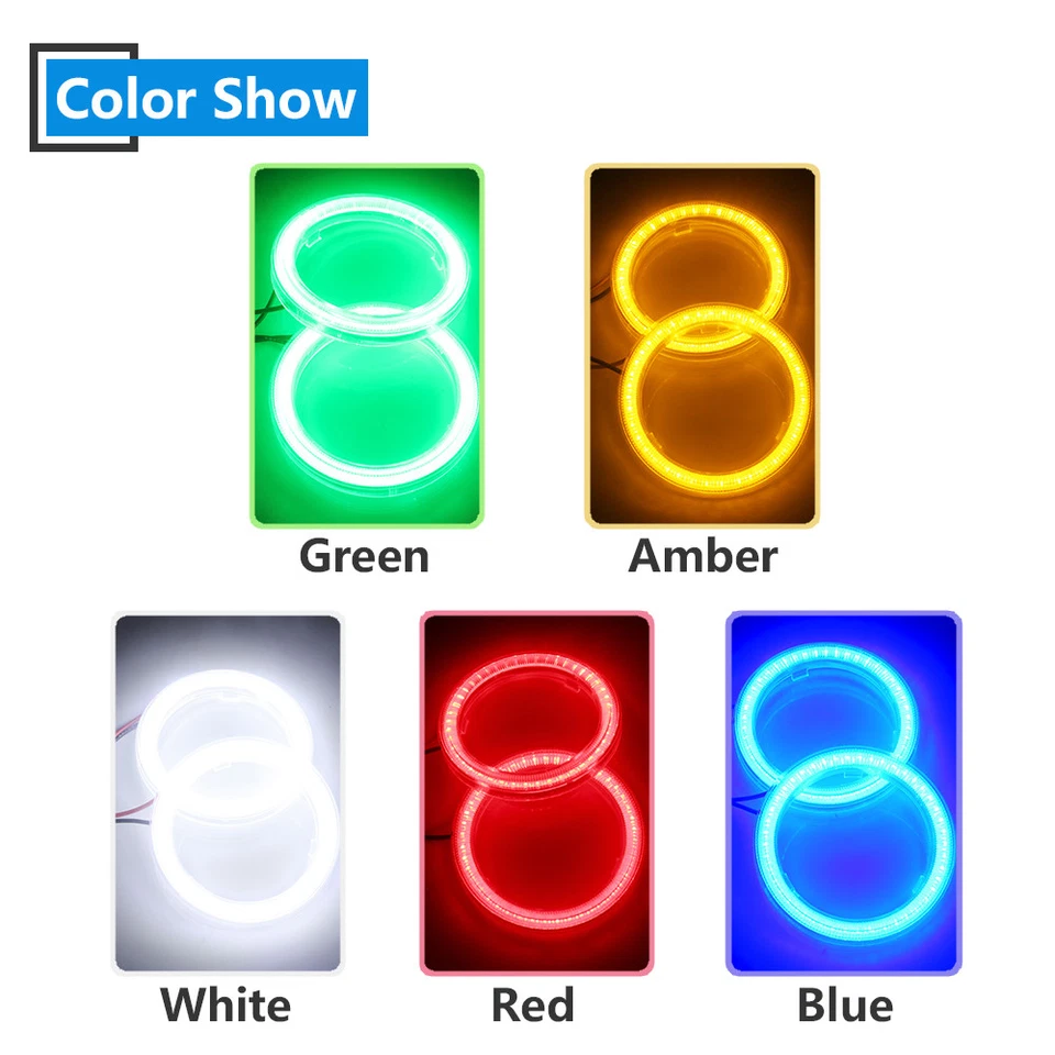 60mm 70mm 80mm 90mm 100mm 110mm 120mm COB LED Halo Ring Angel Eyes+Cover 12V 24V - Image 4 of 4