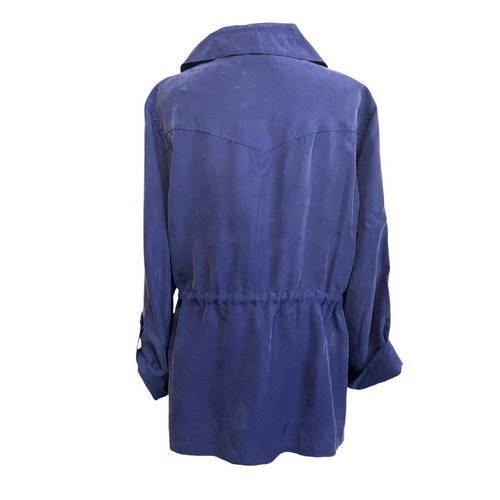 Giacca donna Chicos Anorak taglia 2 seta blu navy vita lunga cinch bottoni leggeri - Foto 5 di 9