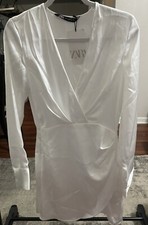 Zara Brand Dress Size ex small White, New With Tags, Beautiful Silky Fabric!