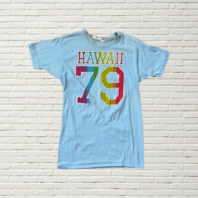 Vintage 70s Hawaii T Shirt Blue Single Stitch Rainbow Graphic Xs/s
