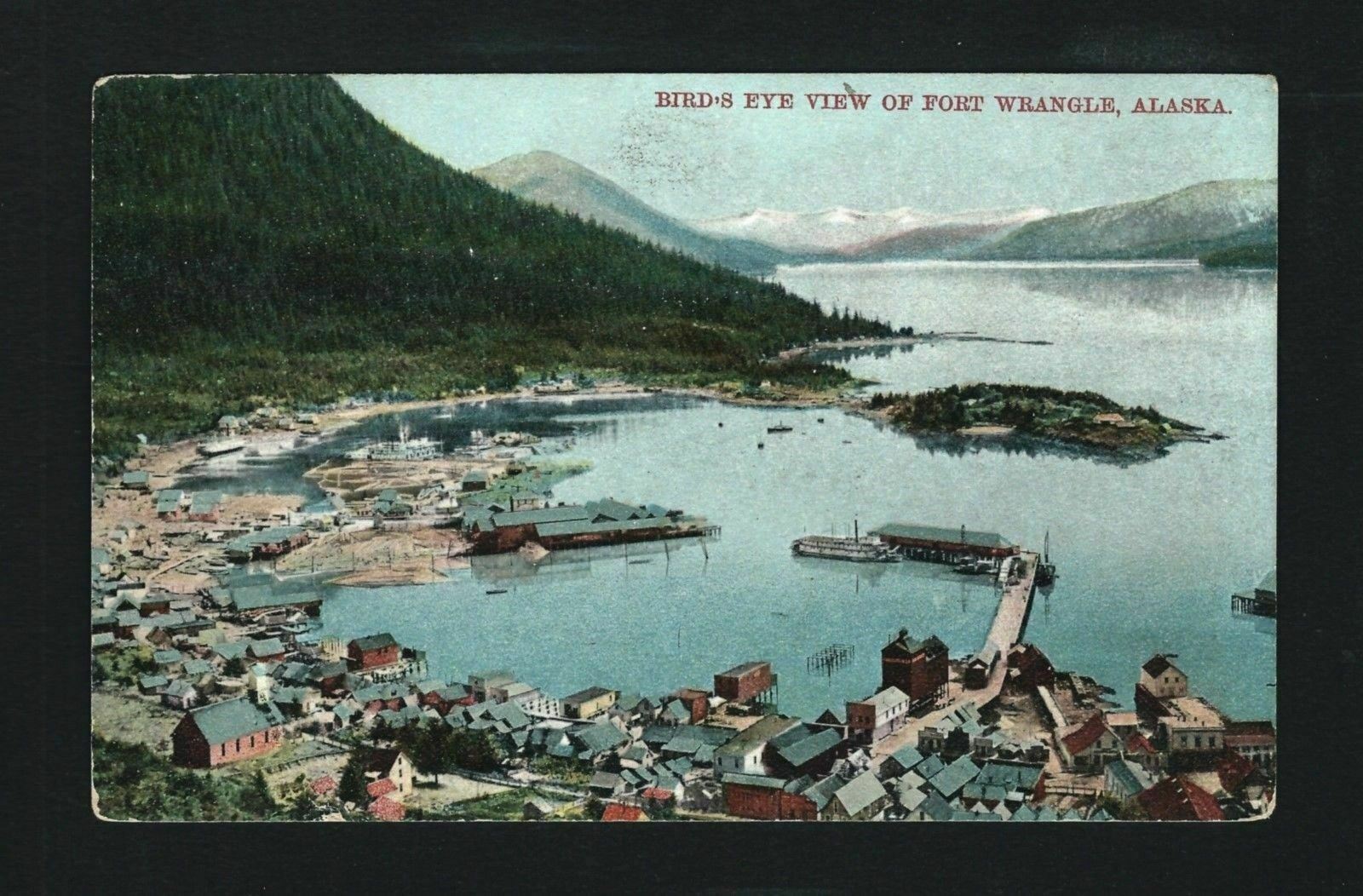 Wrangell Alaska AK 1908 Port Piers, Ships & Fishing Boats, Bay, Homes
