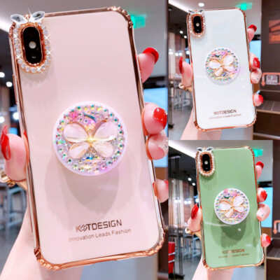 For iPhone 12 11 Pro Max XS XR 6 7 8 Glitter Bling Butterfly Diamond Stand Case
