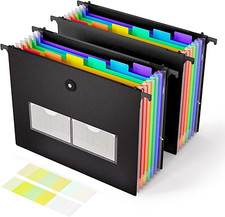2 Pack Plastic Expanding Hanging File Folders  Accordion File Organizer with 7 P
