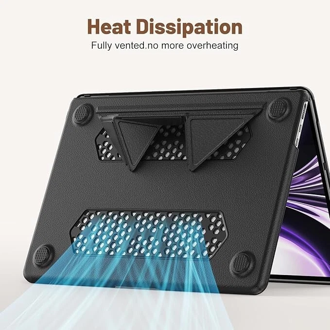 Funda de cuero PU MacBook Air 13,6 pulgadas 2022 2024 con soporte magnético, refrigeración Foto 2 de 4