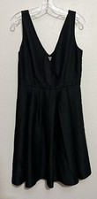 Sz 10 Ann Taylor Little Black Dress V Neck Classy Party Full Skirt Sleeveless 