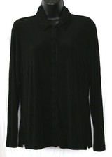 CHICO'S TRAVELERS Unlined Black Front Snap Jacket w Side Slits - Sz 1 M EXC