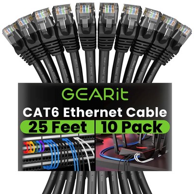 Cat 6 Ethernet Cable (10-Pack 25 Feet) Cat6 Network Patch, 10Gbps, RJ45, Snag...