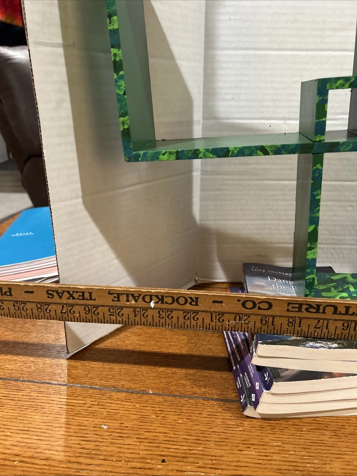 Vintage Large Wood Wooden Interlocking Wall Shelves MCM 25” X 19” X 4” Green - Image 3 of 4