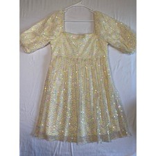 Altar'd State M Shasta Sequin Babydoll Square Neck Pastel Daisy Sparkle Dress