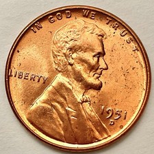 1951-d Choice Uncirculated Bu Red Rd - Lincoln Wheat Cent - Denver Mint  C259