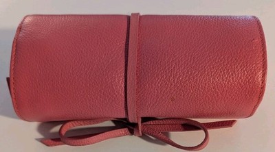 Rowallan Pink Leather Jewelry Roll Case