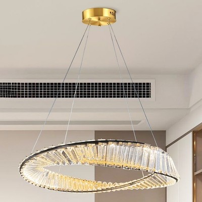 Infinite Circular Modern Crystal Restaurant Pendant Light, Led Tri Color Dimming