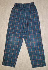 OshKosh True Vintage 90's U.S.A Denim Green Blue Orange Plaid Denim Pants 5T EUC