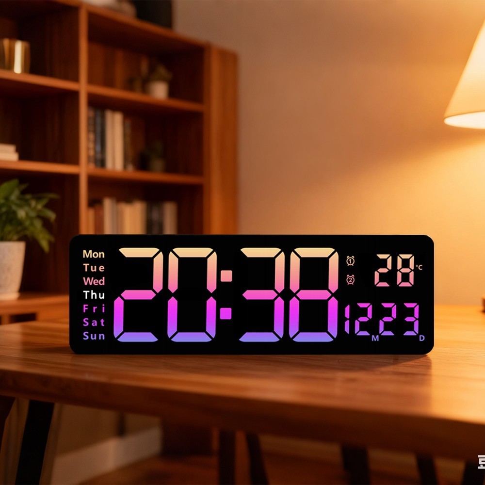 16" Large LED Digital Wall Clock, Brightness Adjustment, Dual alarm clock