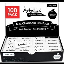 White Erasers - Large Size Latex  Smudge Free - Bulk School Supplies for Classr