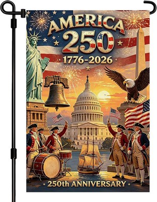 250th Anniversary Garden Flag, 12x18 Inch, Double-Sided, Polyester, Patriotic Ea