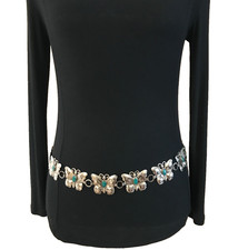 Women's Concho Belt XS Silver VTG Butterfly Blue Stones Floral Metal Western