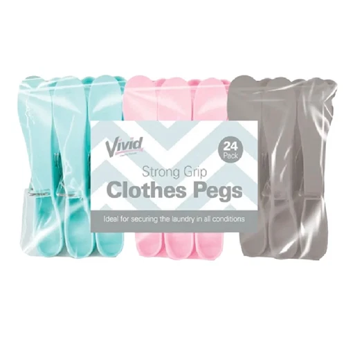 Clothes Pegs 24 Pack Strong Grip Vivid Heavy Duty Washing Line Laundry Air Dryer - Picture 1 of 24