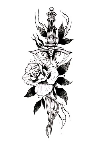 Dagger Rose INKARTLINK Temporary Tattoo Semi Permanent Tattoos Knife Sword Roses - product listing photo