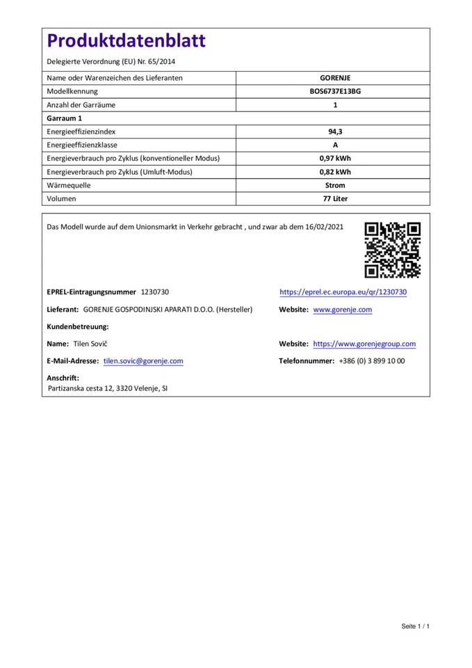 Gorenje Einbaubackofen BOS6737E13BG Schwarz 77l A AirFry Dampf - Bild 3 von 4