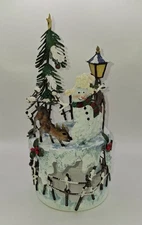 Metal Candle Holder Topper With Bottom Christmas Tree Snowman Deer Scene Decor
