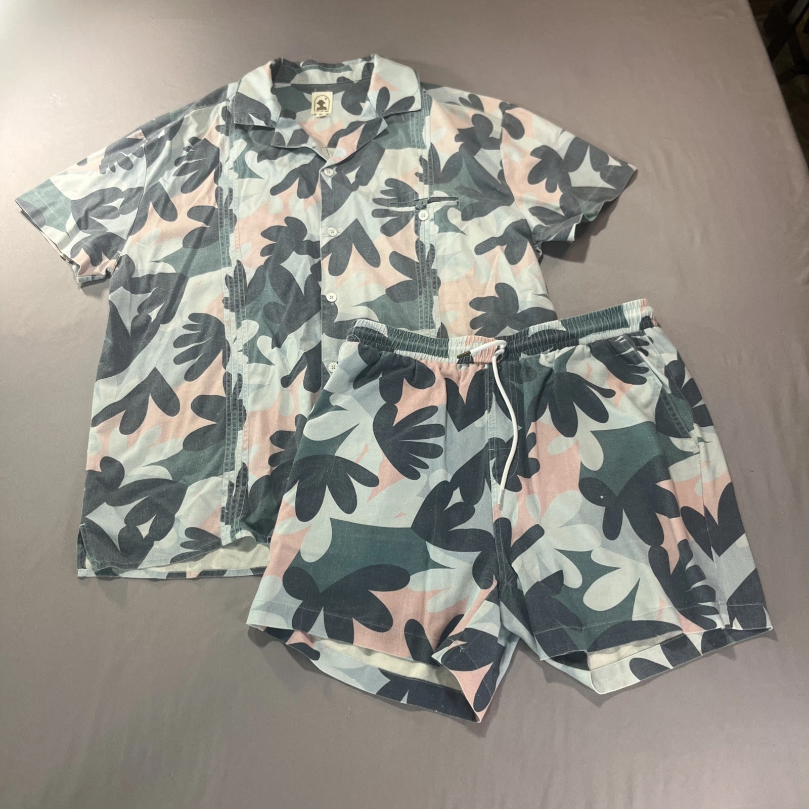 Dandy Del Mar Mens Medium Linen Blend Cabana Shorts/shirt Set Floral