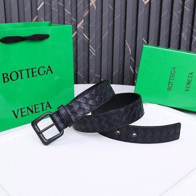 Bottega Veneta Intrecciato Black Leather Belt Matte Black Buckle Men's New.