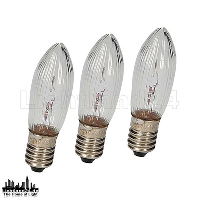 E10 - 3er Pack 14V 3W geriffelte Topkerze, Schwibbogen, Lichterkette 13x44mm