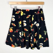 Vintage Flower  Butterfly Print A-Line Mini Skirt XS