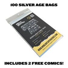 100 Resealable Silver Age Comic Book Storage Bags INC 2 FREE COMICS
