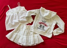 JUICY COUTURE Girls 3 PC Set White Eyelet Skirt Top Gray Fleece Hoodie 4-6