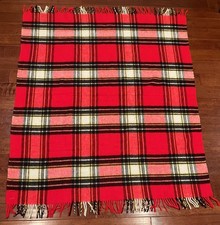 Vintage Troy Robe Red Plaid Wool Stadium Throw Blanket Yellow Black NY USA