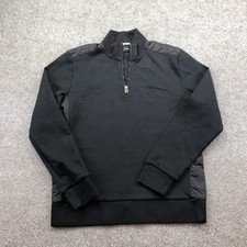 Hugo Boss Sweater Mens Medium Black 1/4 Zip Jersey Pullover Mock Neck Logo