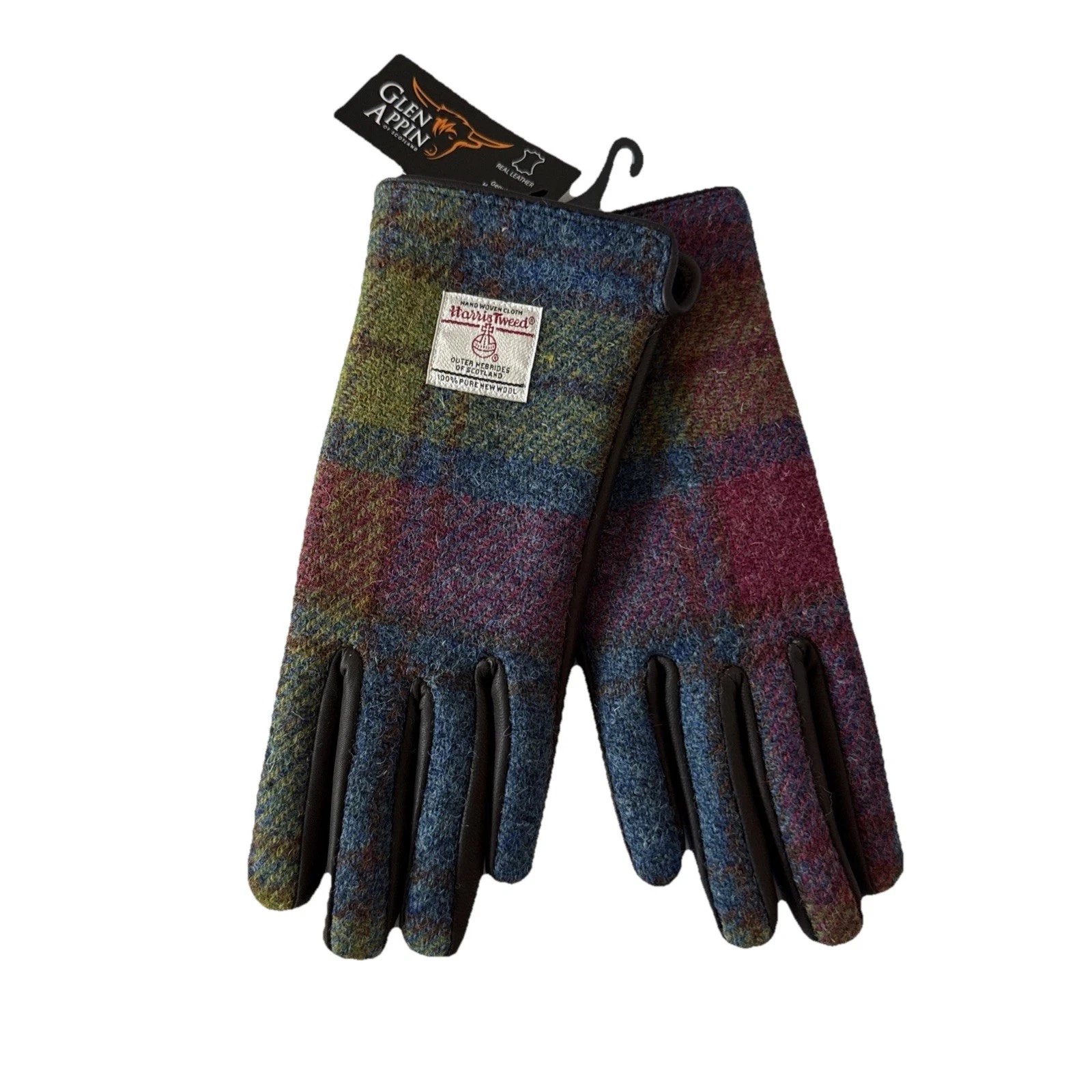 Women’s Luxury Brown Leather & Harris Elegant Tartan Design Gloves In Gift Box