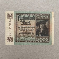 🇩🇪 Large Germany 5000 Mark 1922 Banknote German Post WW1 WWI Currency