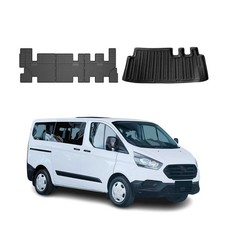 Fußmatten & Kofferraumwanne Set für Ford Tourneo Custom 2012-2024 3.Reihe Gummi