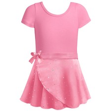 Girls Ballet Leotards with Removable Skirt Combo Tie Short Sleeve Dance Dress