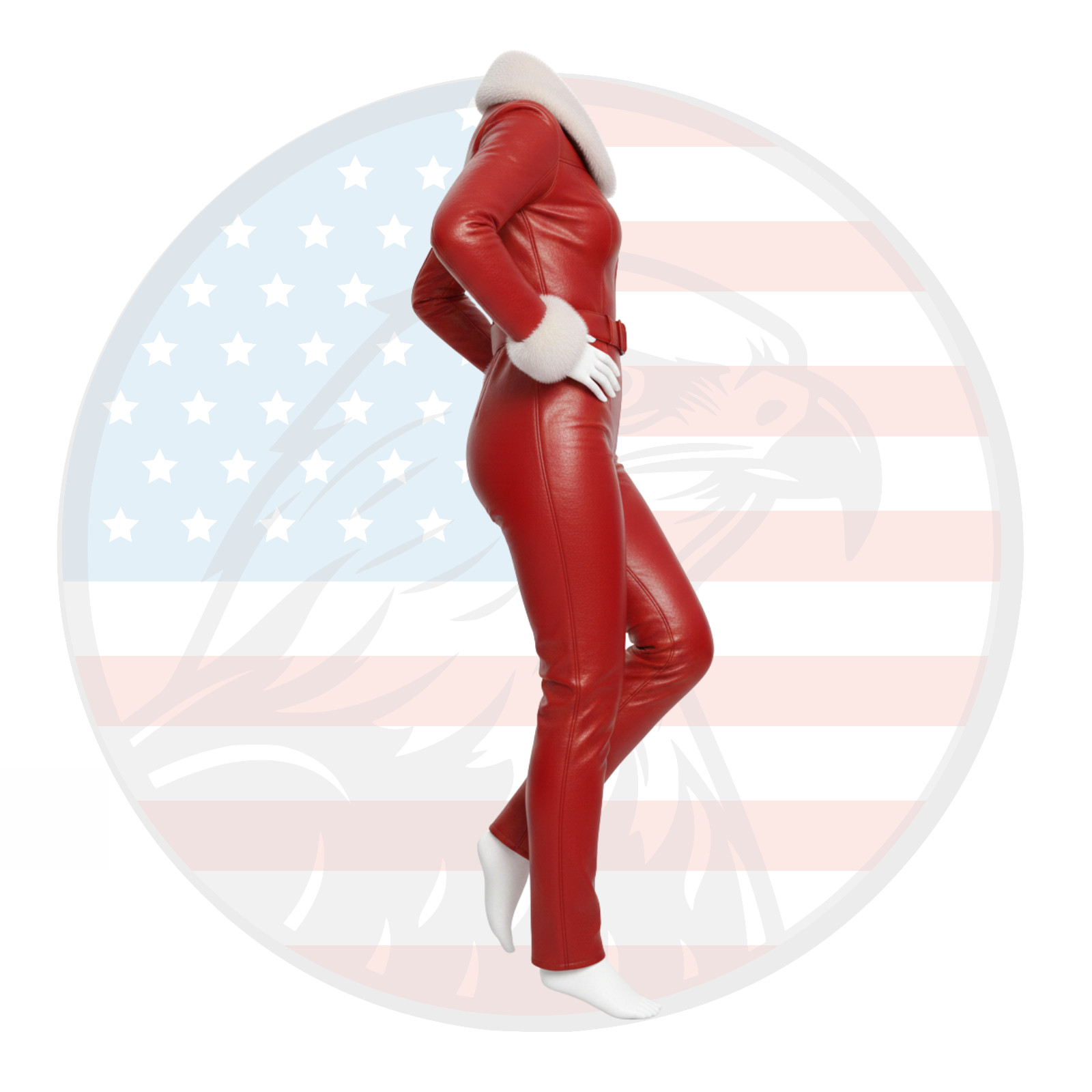 Womens Red Lambskin Shearling Fur Christmas Jumpsuit Sexy Winter Party Outfit image 5