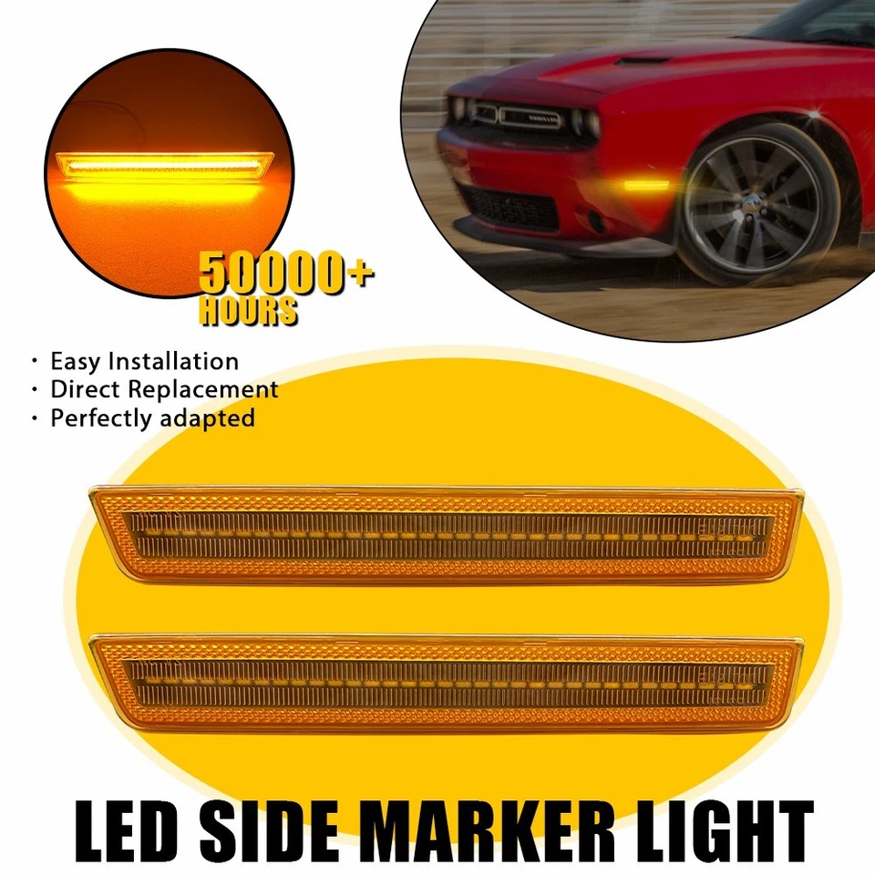 2-20X LED Side Marker Amber Light Lamp Front Fender For 2015-23 Dodge Challenger - Image 2 of 4