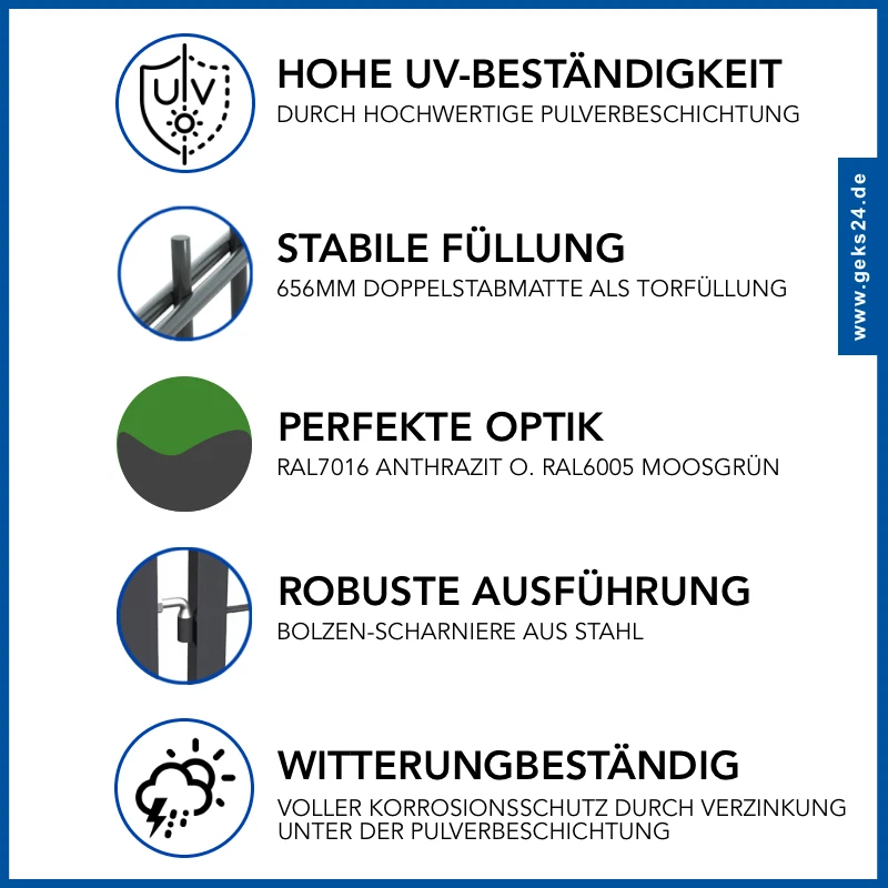 Cancello da giardino in metallo porta da giardino cancello per recinzione cancello singolo porta recinzione doppia asta GEWA - Immagine 4 di 4