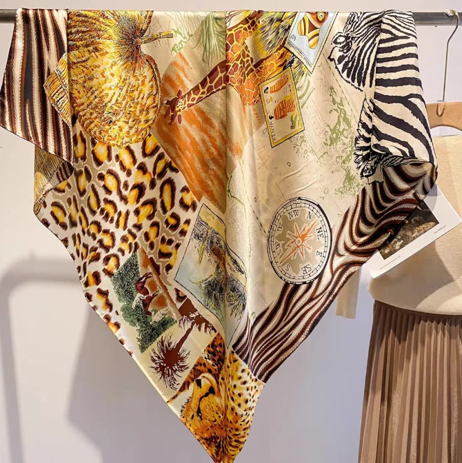 100% Silk Mulberry leopard Print 108X108cm Bandana Shawl Scarf Neckerchief Wrap