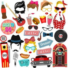 50s Photo Booth Props 41 PCS 1950s Party Decoration Sock Hop Retro Diner Kit