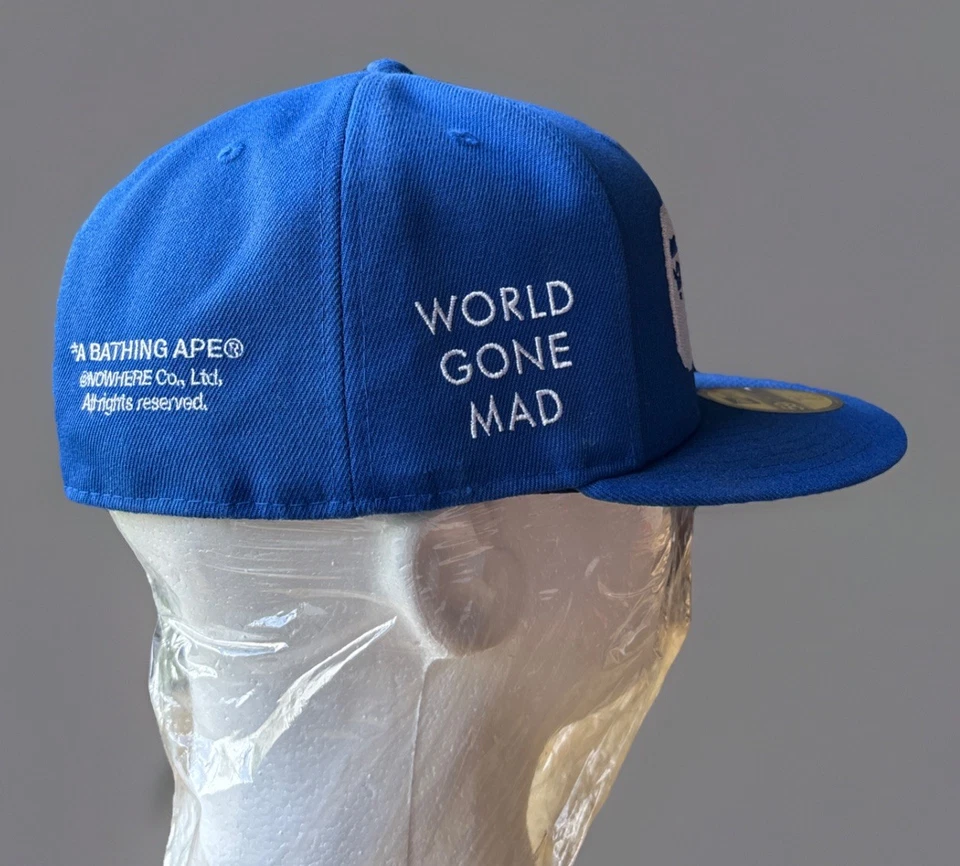 Bape 9fifty New Era 7 1/2 The Ape Head World Gone Mad Blue Hat White Embroidered - Image 3 of 4