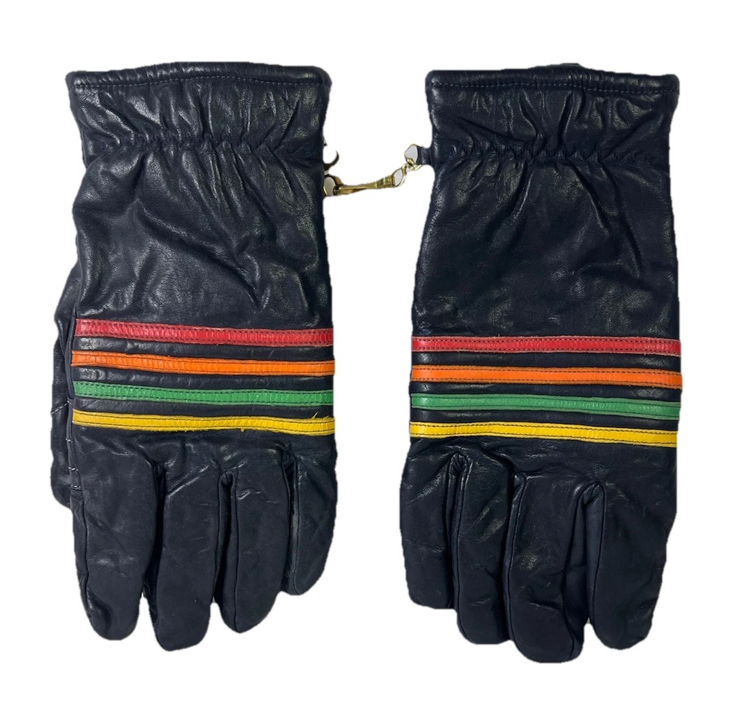 Vintage Grandoe Black With Rainbow Leather Winter Ski Gloves Men’s Size XL