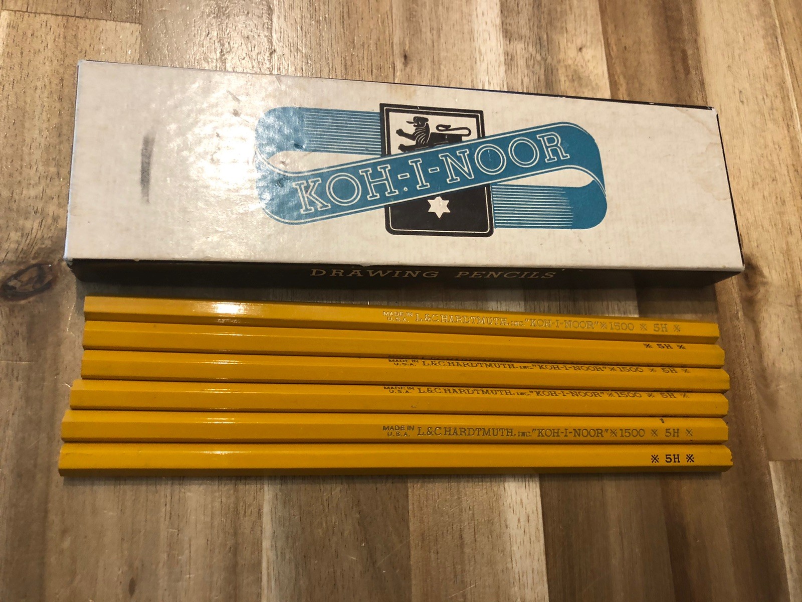 Vtg Koh-I -Noor Drawing Pencil Box 1500 5H L&C Hardtmuth USA 6 Drafting Pencils