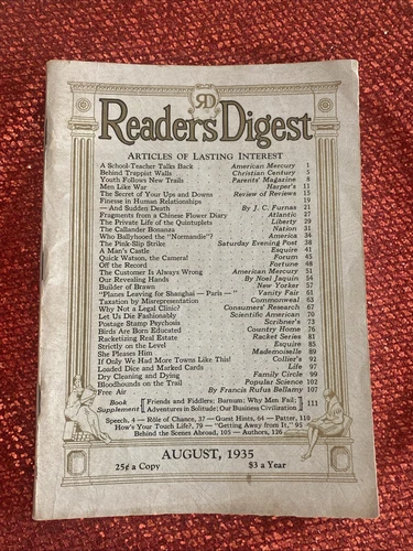 Reader’s Digest Magazine August 1935 Vol 27 No 160 Vintage Mid-Century